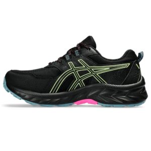 asics women's gel-venture 9 waterproof running shoes, 8.5, black/lime green