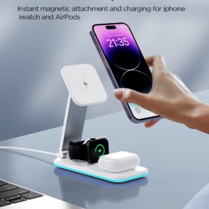 Magnetic Charging Station,Hohosb 3 in 1 Foldable Wireless Charger Stand[Compatible with Magsafe Charger] for iPhone 14/13/12 Series, AirPods Pro/3/2,Apple Watch/iWatch(18W Adapter Included)-White