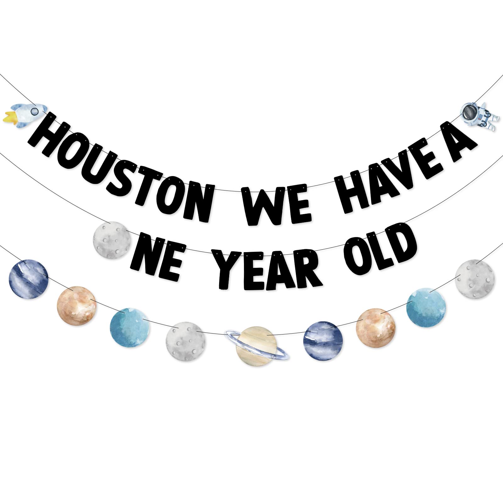 Bessmoso Outer Space First Birthday Banner Houston We Have a One Year Old Party Decorations Rocket Astronaut Solar System Planet 1st Celebration Party Hanging First Trip Around The Sun Supplies