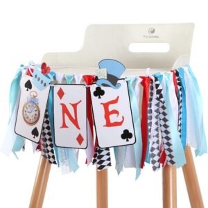 Alice in Wonderland One High Chair Banner - Alice in Wonderland Birthday Party Decorations，Alice Wonderland First Birthday High Chair Banner Girl，1st Birthday Girl Decoration，Highchair Banner 1st Birthday Girl，onederland 1st Birthday Girl One High Cha