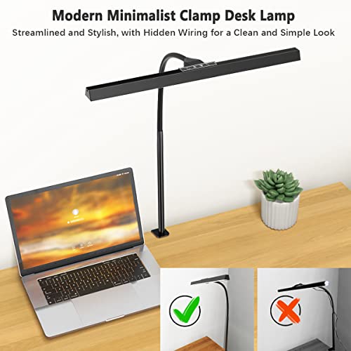 Hapfish LED Desk Lamp for Home Office with Charger - 12W Desk Light Bar, 25 Lighting Modes, Eye-Caring Modern Flexible Gooseneck Clamp Table Lamps for Office Study Monitor Workbench