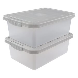 yesdate clear storage bin with lid, plastic stackable container organizer, medium-14 quart, grey, 2 pack