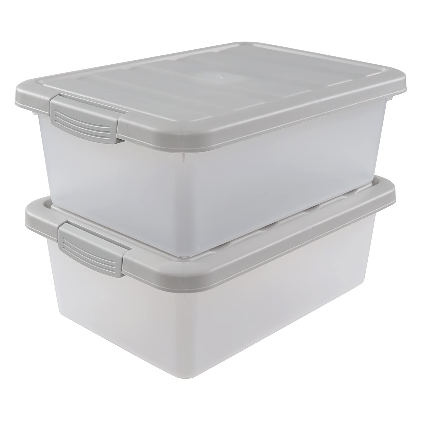 Yesdate Clear Storage Bin with Lid, Plastic Stackable Container Organizer, Medium-14 Quart, Grey, 2 Pack