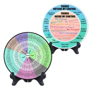 2pcs feelings wheel office desk decor, double-sided wood emotion wheel with black base, things inside/outside my control room home table decoration gift for office women men