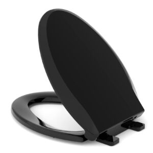 toilet seat elongated, quick-release hinges, slow-close, easy to clean, heavy duty, 6 anti-slip devices never loosen, environmentally friendly materials, black 18.5"