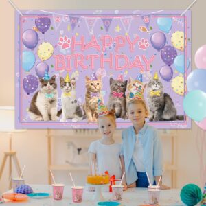 Cat Party Decoration Supplies - Cat Happy Birthday Backdrop Kitten Photography Background, for Cat Lover, Children Kids Cat Theme Birthday Decorations