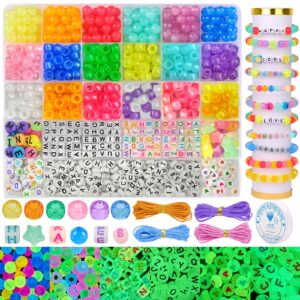 dulefun glow beads bracelet making kit, glow in the dark pony beads letter beads heart beads for bracelets jewelry making luminous plastic glow beads diy craft gifts for girls kids adults