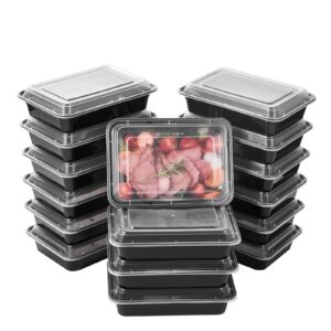 fuling 50 pack meal prep plastic food storage containers with lids 28 oz 1 compartment black rectangular reusable to go lunch prepping boxes bpa-free microwavable freezer dishwasher safe stackable