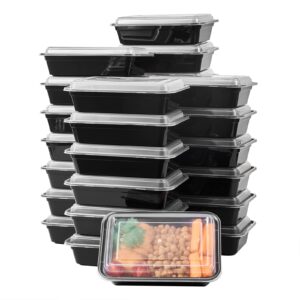 FULING 50 Pack Meal Prep Plastic Food Storage Containers With Lids 28 oz 1 Compartment Black Rectangular Reusable To Go Lunch Prepping Boxes BPA-Free Microwavable Freezer Dishwasher Safe Stackable