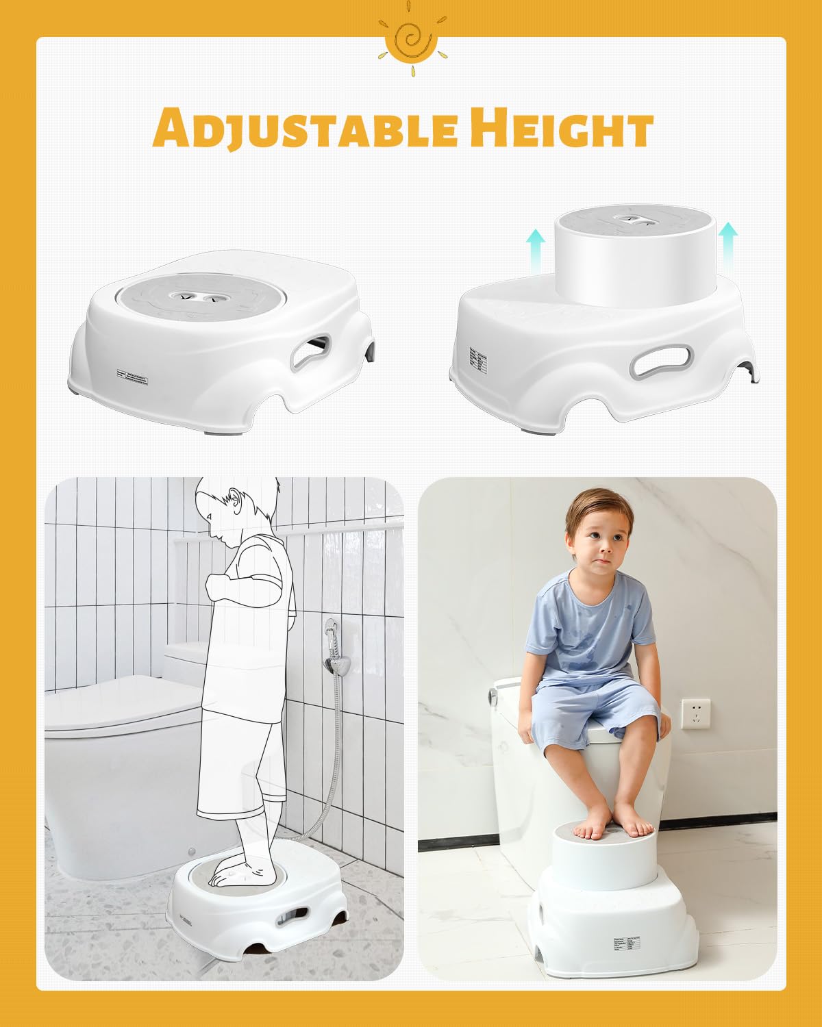 Keeygo Step Stool for Kids, 2 Layers Toddlers Stool Standing Tower, Adjustable Non-Slip Step Stool for Bathroom, Kitchen, Toilet Potty Training