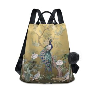 alaza peacock peonies women backpack anti theft back pack shoulder fashion bag purse