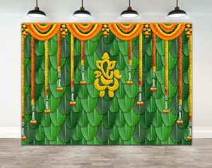 ticuenicoa 7×5ft india pooja traditional photography backdrop diwali backdrops banana leaf green chatiya ganesh background marigold puja ganpati wedding photo tapestry booth props