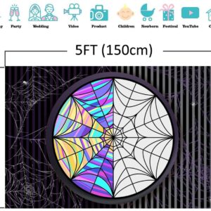 MECOLO Fabric Spider Web Window Gothic Backdrop Wednesday Horror Theme Birthday Photography Background Kids Party Decorations Black White Stripe Photo Banner Props