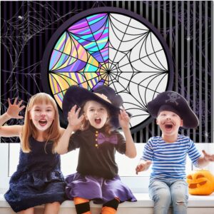 MECOLO Fabric Spider Web Window Gothic Backdrop Wednesday Horror Theme Birthday Photography Background Kids Party Decorations Black White Stripe Photo Banner Props
