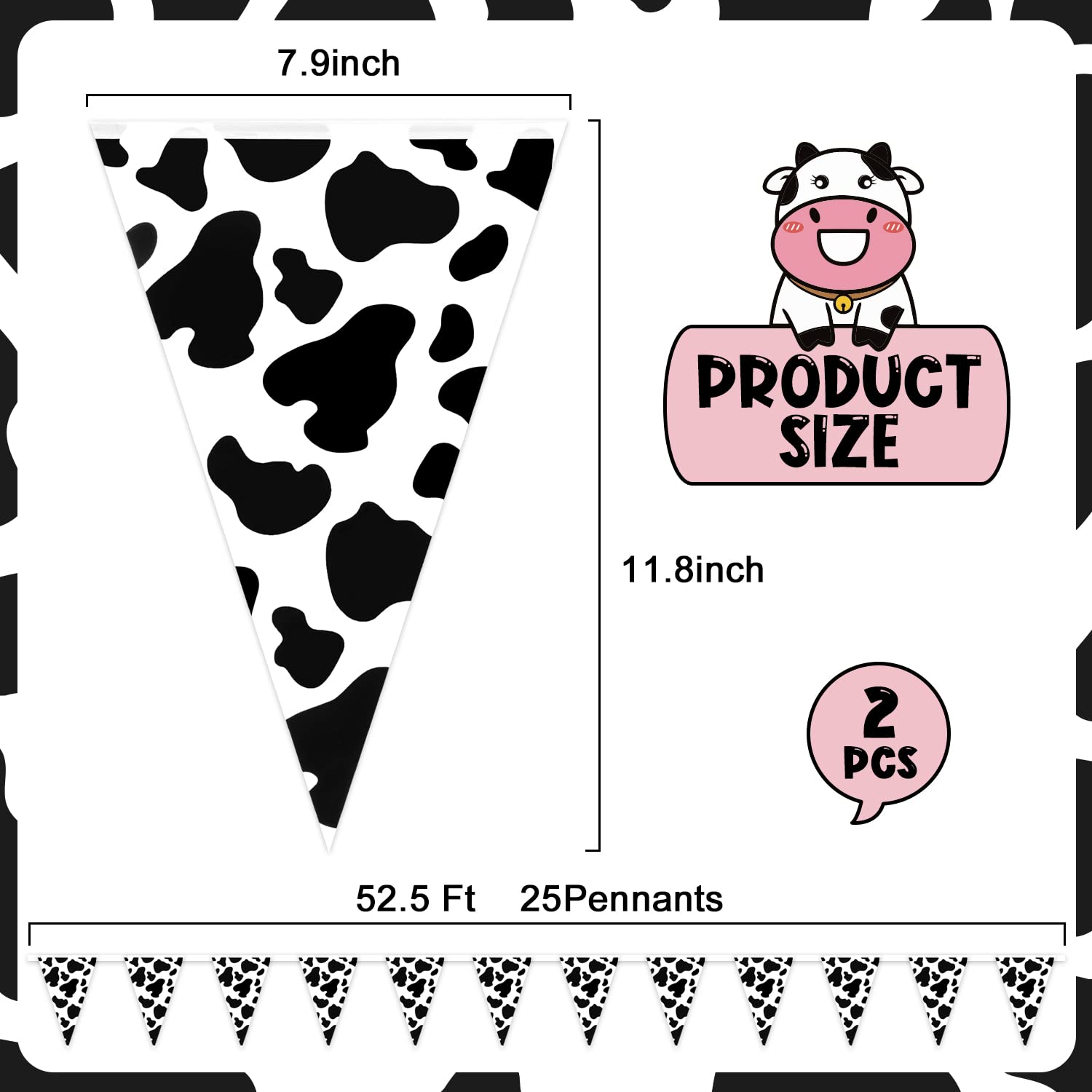 52.5 Ft Cow Print Pennant Bannars, Reusable Cow Pennant Bannar for Farm Theme Party, Uniquely Designed Cow Print Birthday Party Supplies, Cute Cow Pennant Flags for Party Decorations