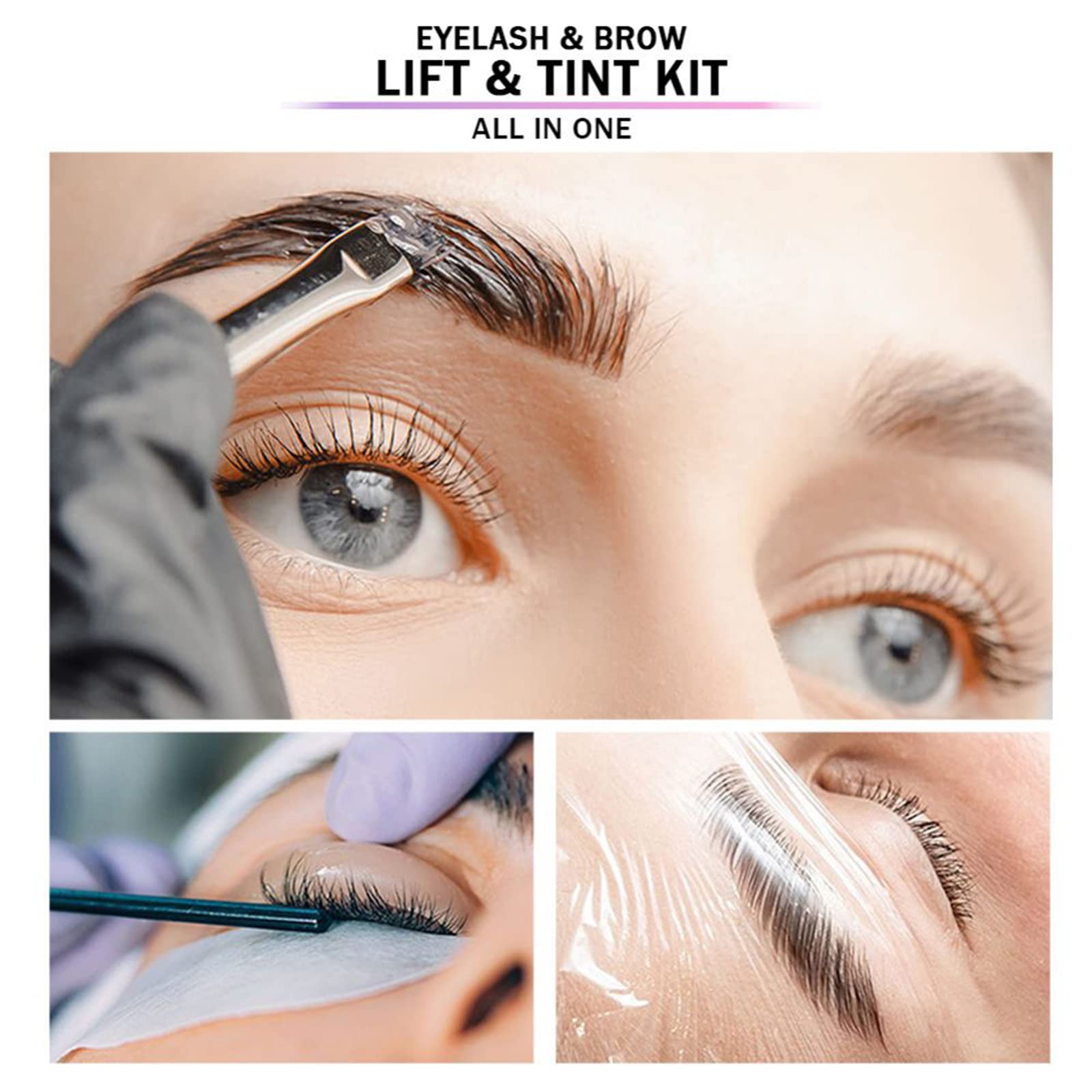 Brow Lamination and Tint Kit, 4 in 1 Lash Lift and Tint Kit, Professional Eyebrow & Eyelash Perm Kit with Black Dye, Fuller & Thicker Brows Long-lasting for 6-8 Weeks, Suitable for Salon & Home Use
