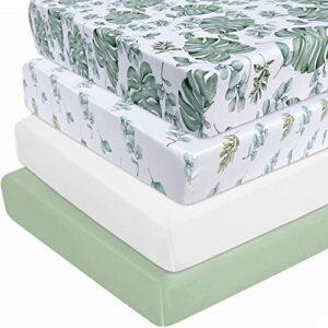 amrose 4 pack heavenly soft crib sheets for baby girls boys, 28'' x 52'' fitted crib sheets for crib and toddler mattress, silk touch gentle breathable microfiber, leaf