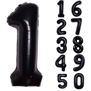 40 inch giant black number 1 balloon, helium mylar foil number balloons for birthday party, 1st birthday decorations for kids, anniversary party decorations supplies (black number 1)