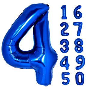 40 inch giant navy blue number 4 balloon, helium mylar foil number balloons for birthday party, 4th birthday decorations for kids, anniversary party decorations supplies (navy blue number 4)