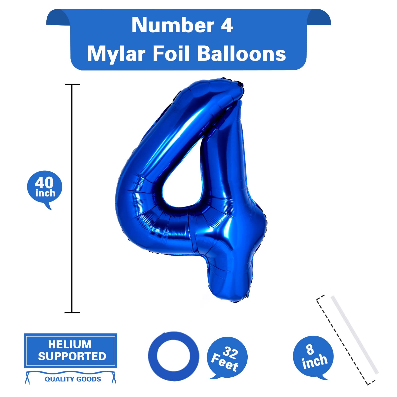 40 Inch Giant Navy Blue Number 4 Balloon, Helium Mylar Foil Number Balloons for Birthday Party, 4th Birthday Decorations for Kids, Anniversary Party Decorations Supplies (Navy Blue Number 4)