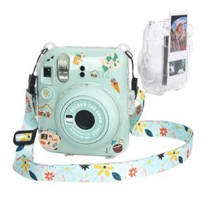 Ngaantyun Mini 12 Clear Case Bundle Kit for Fujifilm Instax Mini 12 Instant Camera Case with Film Pocket Pictures Holder, Stickers Skin Decal, Adjustable Shoulder Strap Accessories