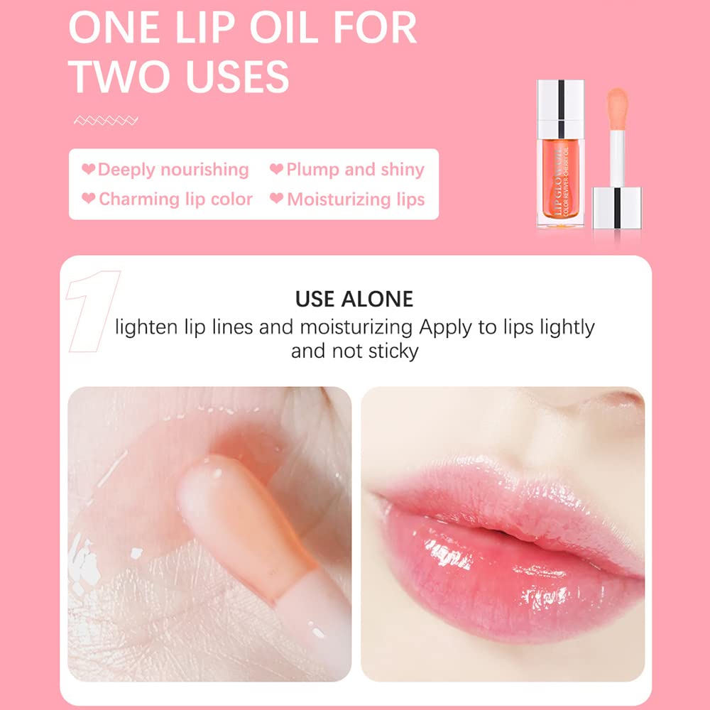 3Pcs Plumping Lip Oil, Hydrating Lip Gloss Tinted Lip Balm Lip Care Transparent Toot Lip Oil, Long Lasting Nourishing Lip Glow Oil Non-sticky Glitter Shine Primer Lip Tint (Pink+Rosewood +Cherry Red)