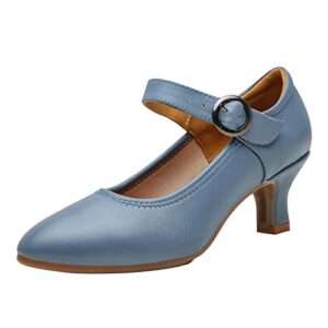 zhensi women's ankle strap dance shoes ballroom latin salsa dress pumps aldult character shoes,blue,9