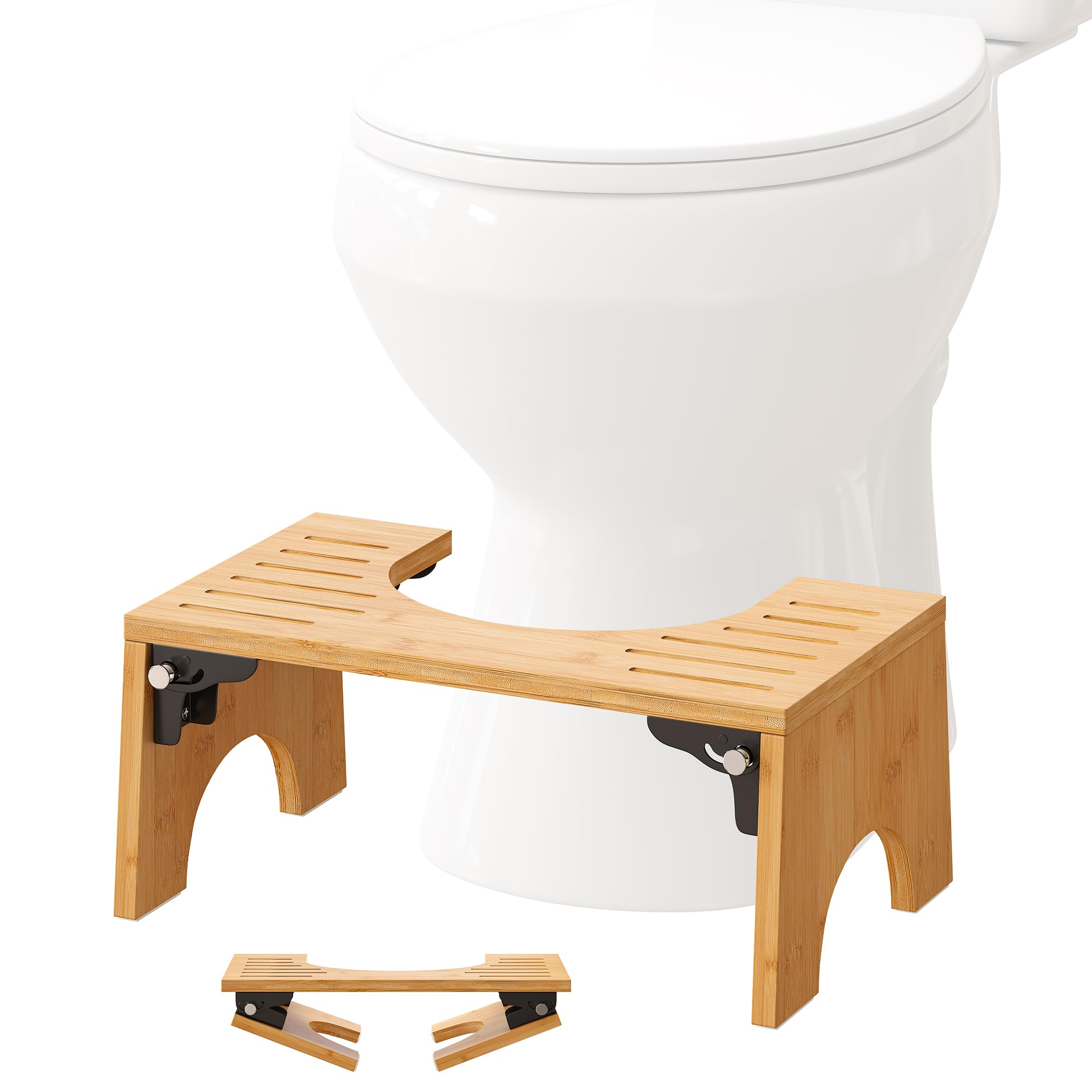 FILWH 6.7 Inches Folding Toilet Stool for Bathroom Squatting Toilet Stool Collapsible Poop Stool Bamboo Anti-Slip Toilet Stool Foldable Toilet Potty Step Stool for Adult Portable Sturdy