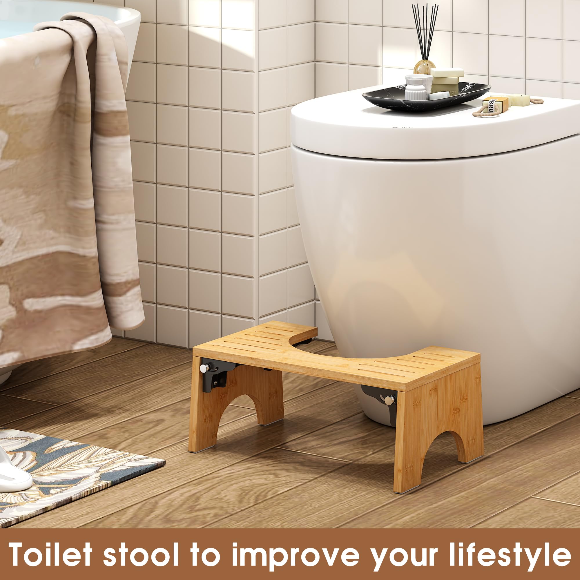 FILWH 6.7 Inches Folding Toilet Stool for Bathroom Squatting Toilet Stool Collapsible Poop Stool Bamboo Anti-Slip Toilet Stool Foldable Toilet Potty Step Stool for Adult Portable Sturdy