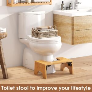 FILWH 6.7 Inches Folding Toilet Stool for Bathroom Squatting Toilet Stool Collapsible Poop Stool Bamboo Anti-Slip Toilet Stool Foldable Toilet Potty Step Stool for Adult Portable Sturdy