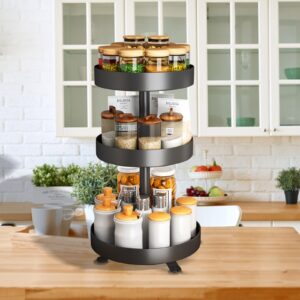 lazy storage rack, 3 tier metal steel rotating spice rack metal steel rotating spice rack with turntable for kitchen pantry cupboard table, 10" black