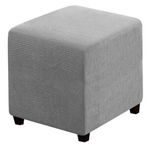 rhyii ottoman covers slipcover square jacquard fabric footstool protector covers storage stool ottoman covers stretch with elastic bottom small light grey