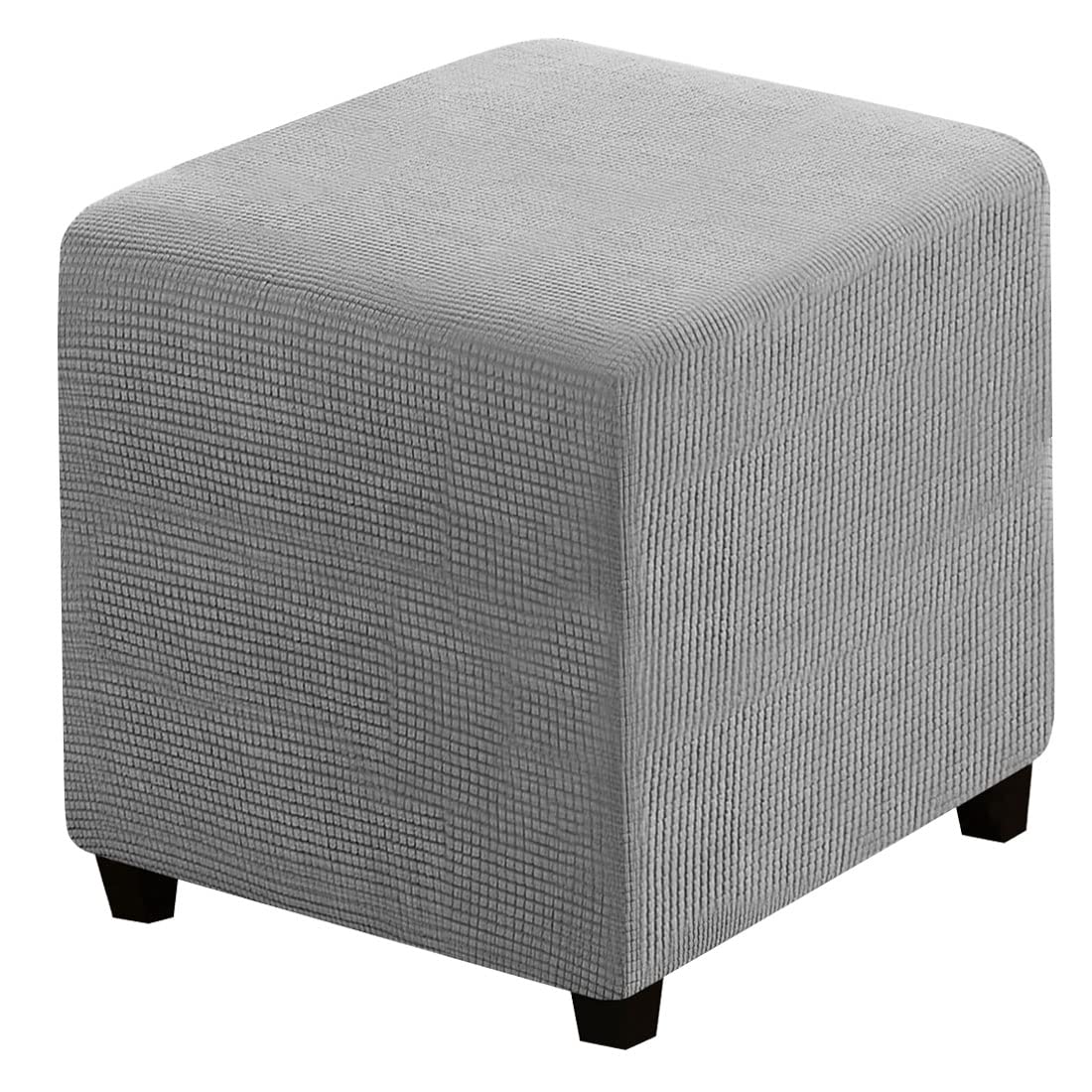 RHYII Ottoman Covers Slipcover Square Jacquard Fabric Footstool Protector Covers Storage Stool Ottoman Covers Stretch with Elastic Bottom Small Light Grey