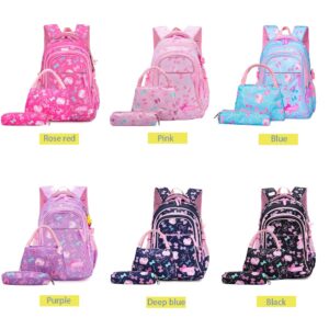 YJMKOI 3PCS Cat print Backpack for Girls 3 in 1 Cute bow print Primary Schoolbag Sets Middle Girl Bookbag with Lunch Box