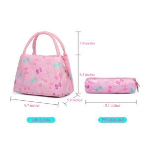 YJMKOI 3PCS Cat print Backpack for Girls 3 in 1 Cute bow print Primary Schoolbag Sets Middle Girl Bookbag with Lunch Box