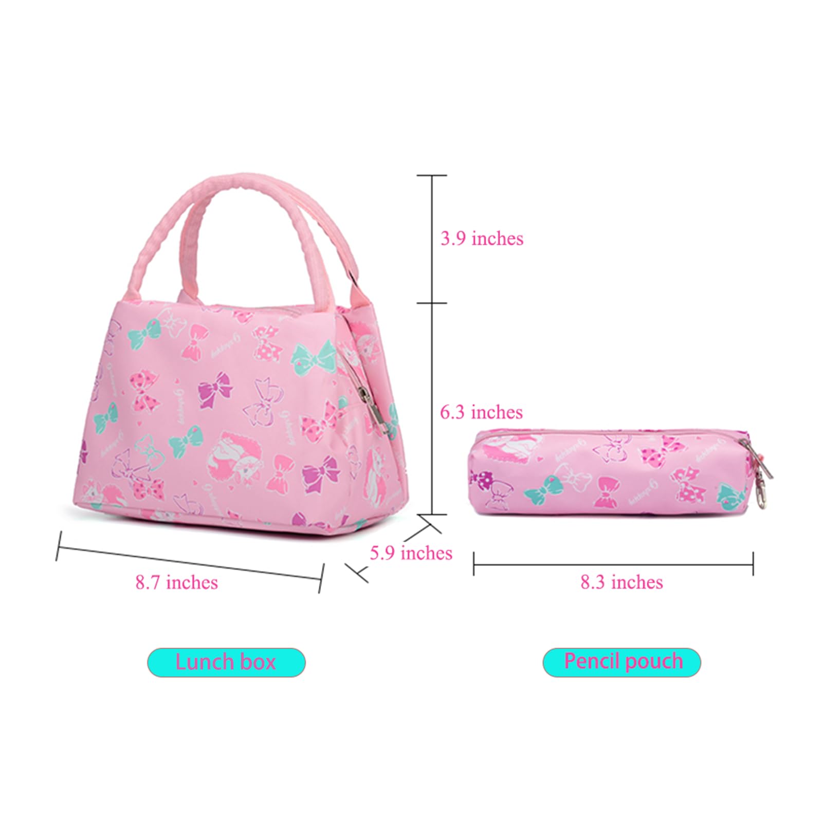 YJMKOI 3PCS Cat print Backpack for Girls 3 in 1 Cute bow print Primary Schoolbag Sets Middle Girl Bookbag with Lunch Box