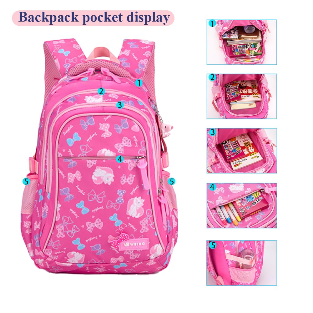 YJMKOI 3PCS Cat print Backpack for Girls 3 in 1 Cute bow print Primary Schoolbag Sets Middle Girl Bookbag with Lunch Box