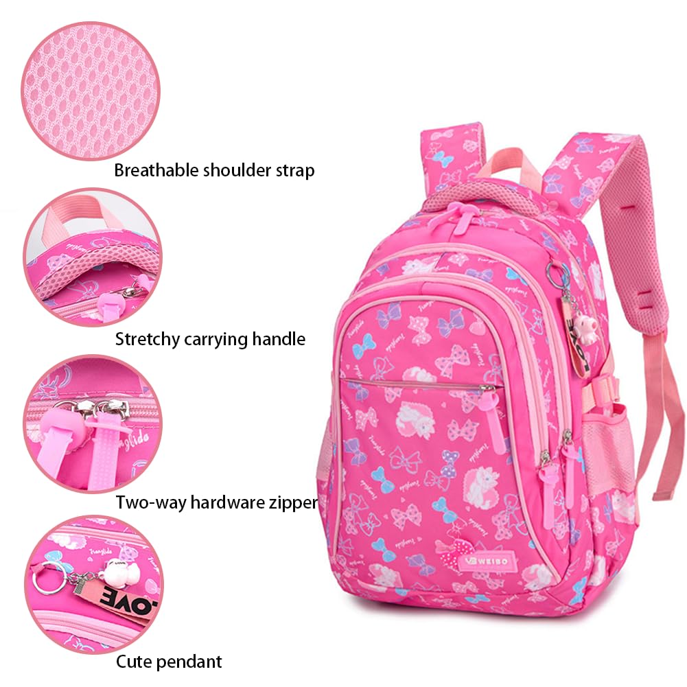 YJMKOI 3PCS Cat print Backpack for Girls 3 in 1 Cute bow print Primary Schoolbag Sets Middle Girl Bookbag with Lunch Box