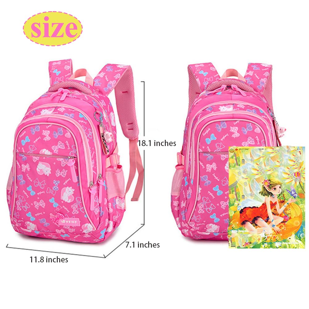 YJMKOI 3PCS Cat print Backpack for Girls 3 in 1 Cute bow print Primary Schoolbag Sets Middle Girl Bookbag with Lunch Box