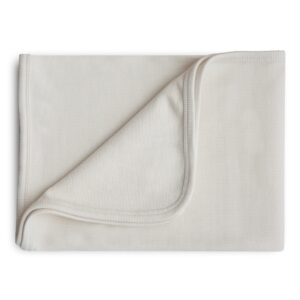 mushie extra soft baby blanket | organic cotton ribbed receiving blanket, swaddle, stroller | 35x35 inch (ivory)