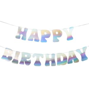 rubfac pre-strung iridescent happy birthday banner- no diy - shiny happy birthday banner sign, changeable garland bunting banner for birthday party decorations