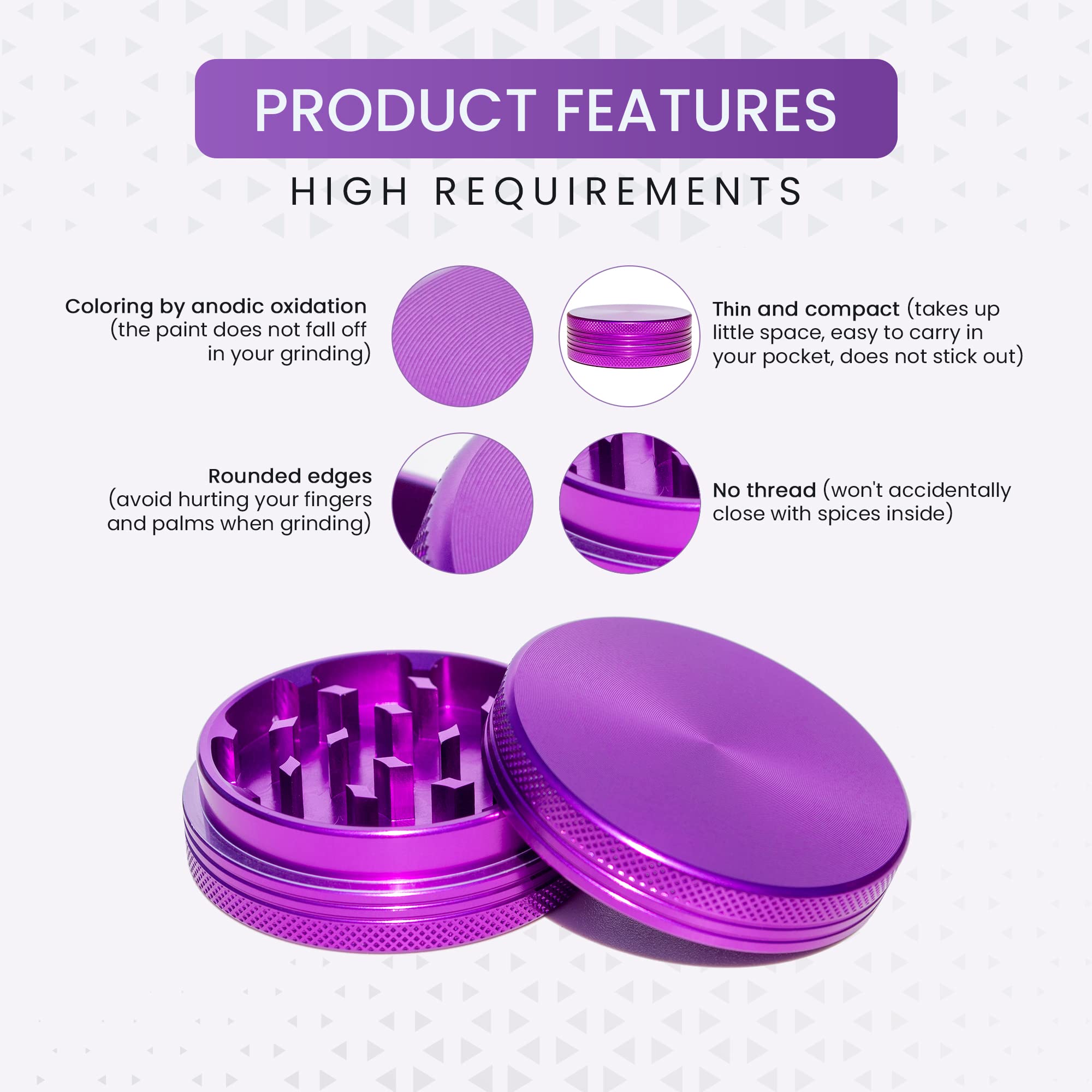 Grinder 2.2 inch Compact Spice Grinder Purple Color