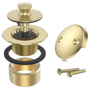 brushed gold bathtub drain bath tub trim set conversion kit assembly, all brass lift and turn twist tub drains replacement trim kit with two-hole overflow faceplate