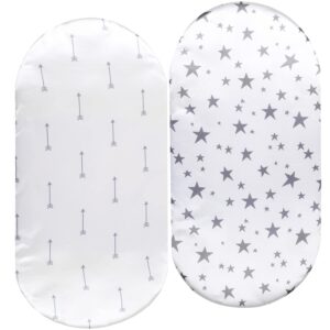 bassinet sheet set 2 pack satin ultra soft silk fit for rectangle, hourglass, oval bassinet mattress protect for baby hair and skin cradle or bassinet sheets, arrows & stars
