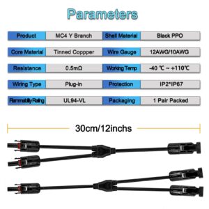 AAKL Solar Extension Cable Y Branch Solar PV Connector Parallel Adapter Cable Wire Plug Tool Kit Female Male for Home Rooftop RV Solar PV Panel Extend (1 Pair F/MMMM & M/FFFF)