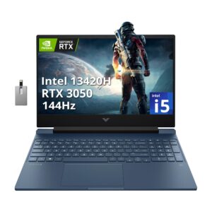 hp victus 15.6" fhd 144hz gaming laptop, intel core i5-13420h, 16gb ram, 1tb pcie ssd, nvidia geforce gtx 3050 graphics 6gb, backlit keyboard, webcam, wifi 6, windows 11, blue, 32gb hotface usb card