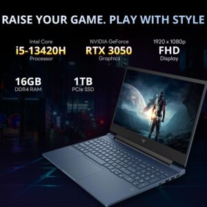 HP Victus 15.6" FHD 144Hz Gaming Laptop, Intel Core i5-13420H, 16GB RAM, 1TB PCIe SSD, NVIDIA GeForce GTX 3050 Graphics 6GB, Backlit Keyboard, Webcam, WiFi 6, Windows 11, Blue, 32GB Hotface USB Card