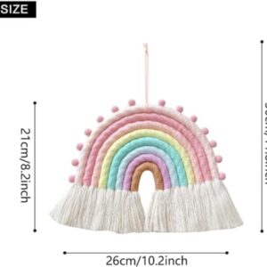 Large Macrame Rainbow Wall Hanging Decor Pom Pom Garland Rainbow Decor for Kids Room Girls Bedroom Baby Shower Nursery Decorations