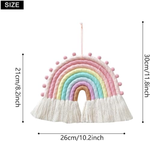 Large Macrame Rainbow Wall Hanging Decor Pom Pom Garland Rainbow Decor for Kids Room Girls Bedroom Baby Shower Nursery Decorations