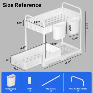 USFU Under Sink Organizers and Storage for Kitchen and Bathroom 2nd Floor Large Size Cabinet Cleaning Supplies Organizer Shelf,Sliding Drawer,White(2Pack)